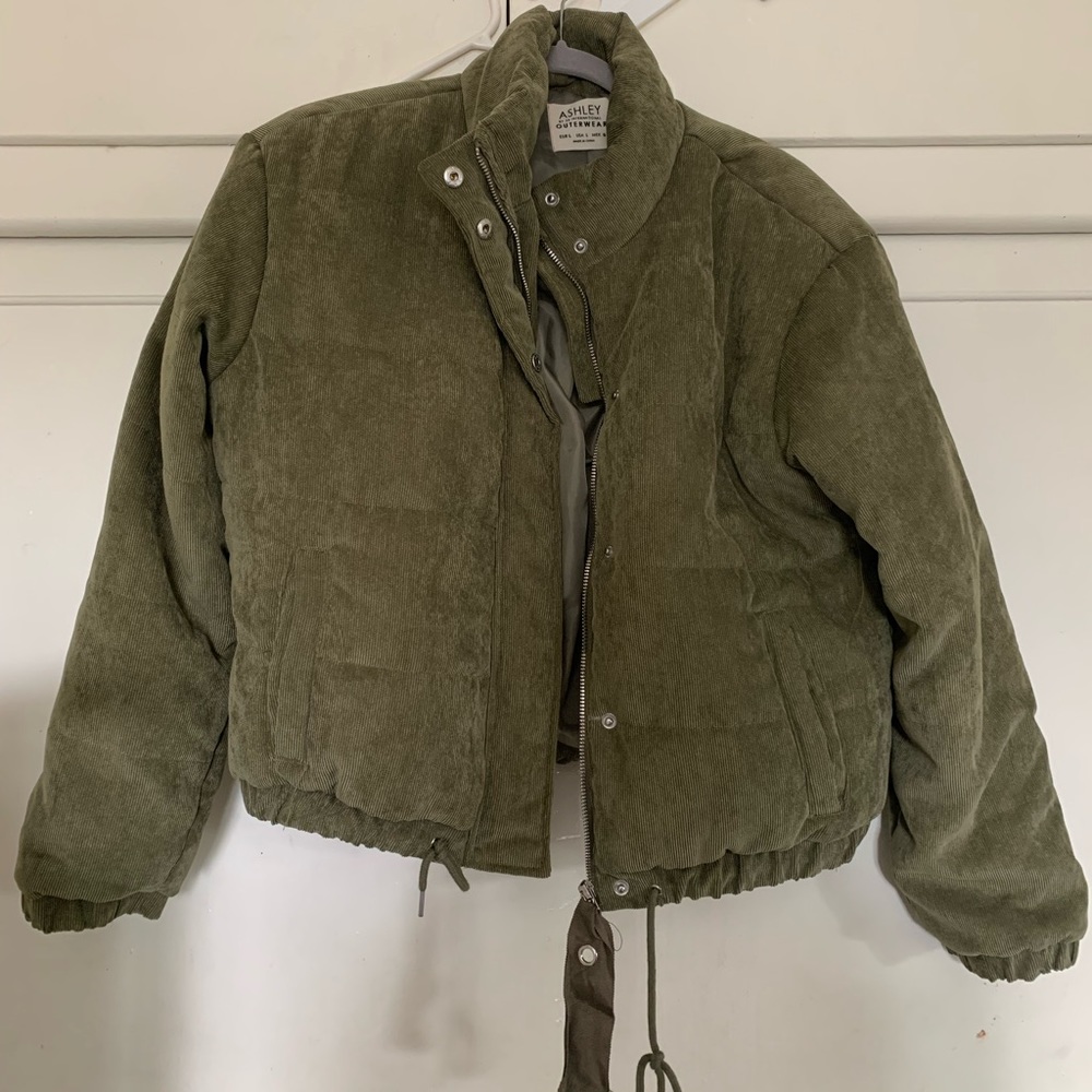 olive green corduroy puffer